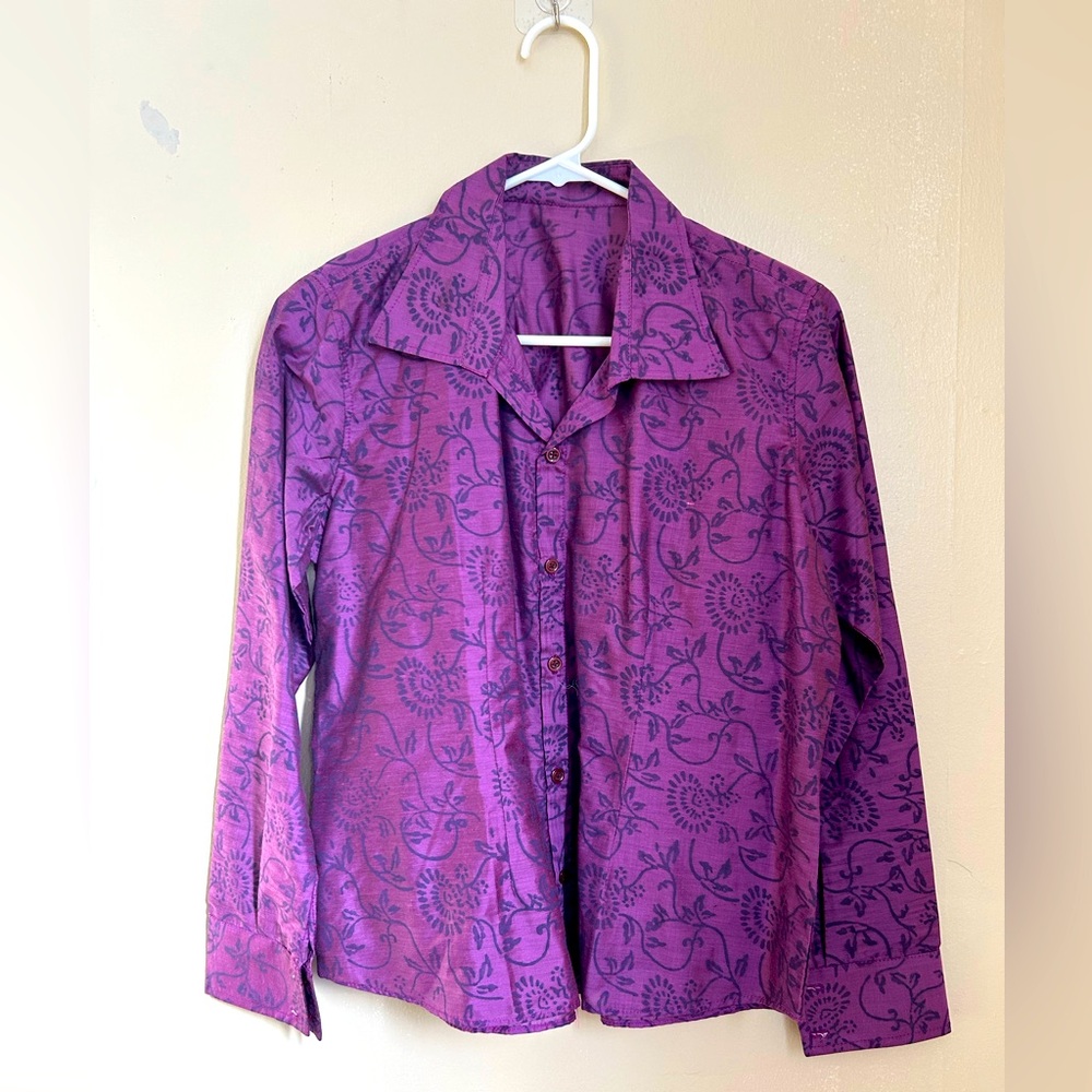 Brand new, purple, tailored, silk shirt